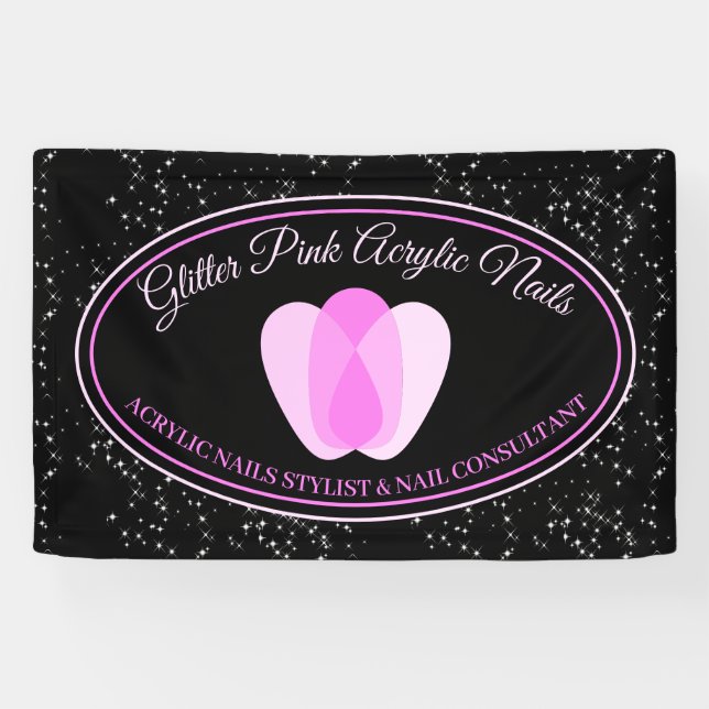 Acrylic Nails Sparkle Pink Makeup Beauty Salon Banner (Horizontal)