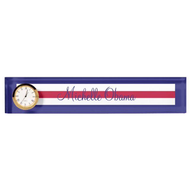 Acrylic Name Plate Clock Red White Blue Geometric (Front)