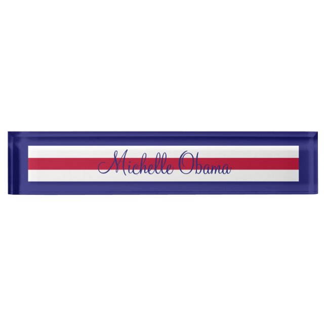 Acrylic Name Plate for Desk White Blue Geometric (Front)