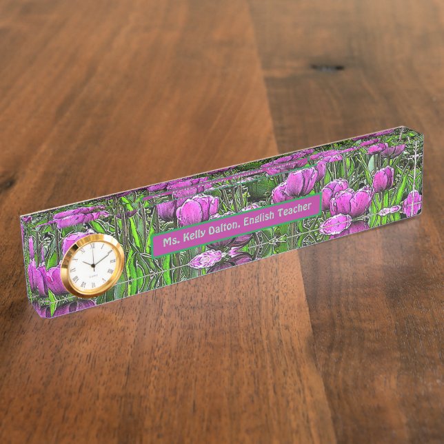 ACRYLIC NAMEPLATE/ PURPLE TULIPS/CUSTOMIZABLE NAMEPLATE (Side)