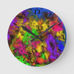 Acrylic Neon Colors Paint Splatter Splash Abstract Round Clock