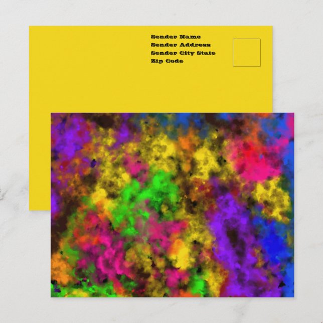 Acrylic Neon Colours Paint Splatter Splash Abstrac Postcard (Front/Back)