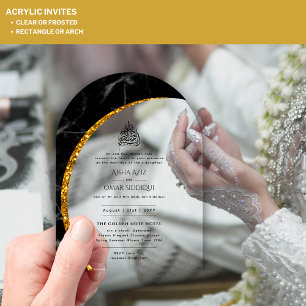 ACRYLIC NIKAH WALIMA BlackGold Elegant Islamic Acrylic Invitations