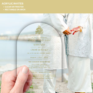 ACRYLIC NIKAH WALIMA Gold Text Elegant Islamic Acrylic Invitations