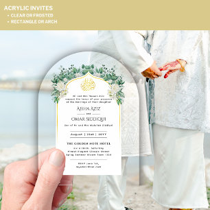 ACRYLIC NIKAH WALIMA White Roses Gold Elegant Invitations