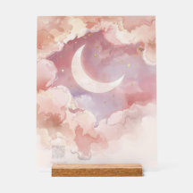 Acrylic Nursery Sign Pink Cloud & Moon Watercolor