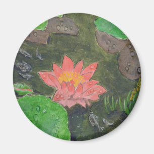 Acrylic on canvas, pink water lily flower magnet