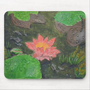 Acrylic on canvas, pink water lily flower mouse mat