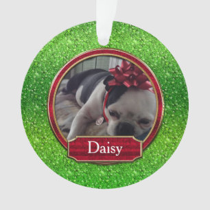 Acrylic Ornament Photo FAUX Green Red Sparkle