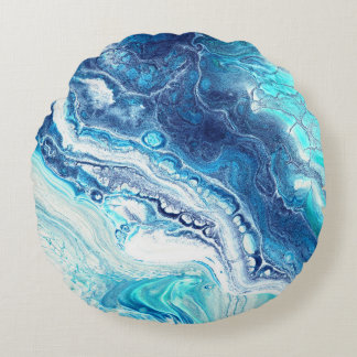 Acrylic paint, abstract colour tones round cushion