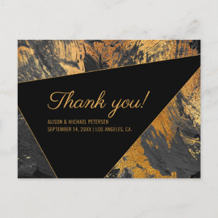 Acrylic painted gold and black wedding thank you postcard