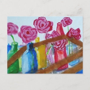 Acrylic painting flowers in vague postcard