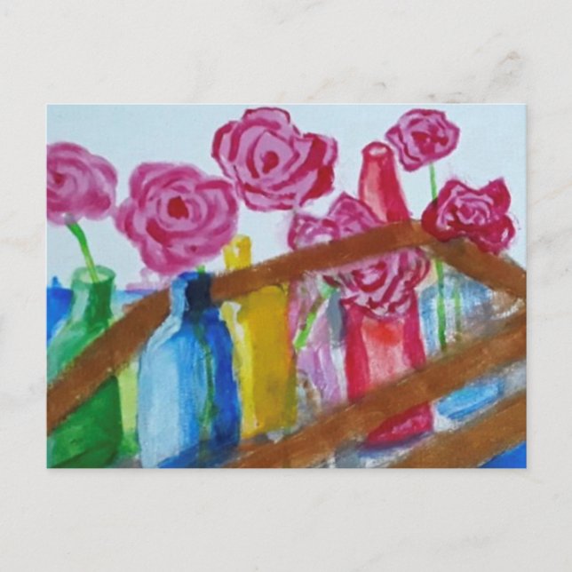 Acrylic painting flowers in vase postcard (Front)
