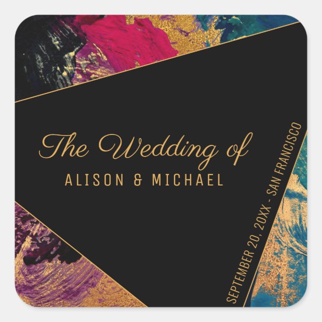 Acrylic painting gold black the wedding of square sticker (Front)