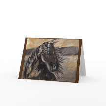 acrylic painting of dark windblown horse