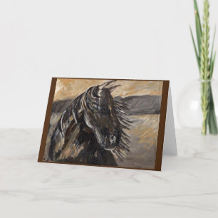 acrylic painting of dark windblown horse card
