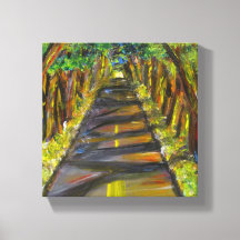 Acrylic painting of tunnel of trees in Kauai
