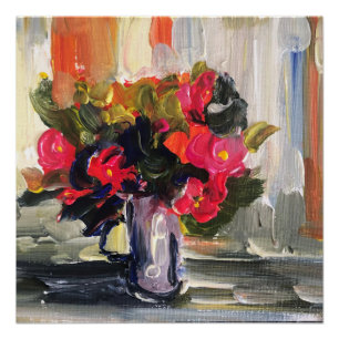 Acrylic painting, red flowers poster