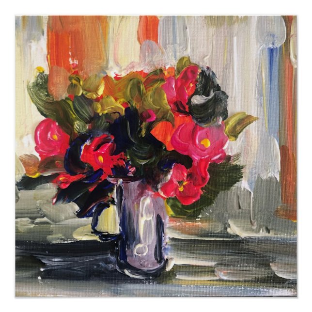 Acrylic painting, red flowers poster (Front)