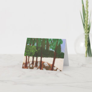 Acrylic painting trees in the field of white note thank you card