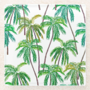 Acrylic Palms: Summer Textile Texture. Glass Coaster