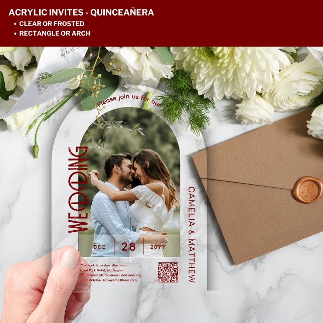 ACRYLIC Photo Wedding Invite Modern QR Code RSVP Invitations (Creator Uploaded)