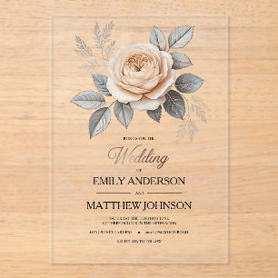 Acrylic Pink Rose Wedding Invitation