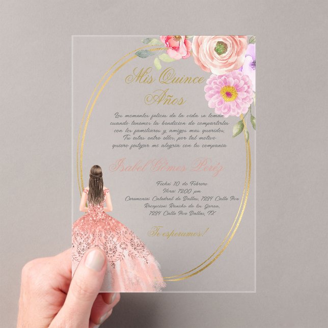 Acrylic pink theme quinceañera  invitations (Insitu (Handheld))