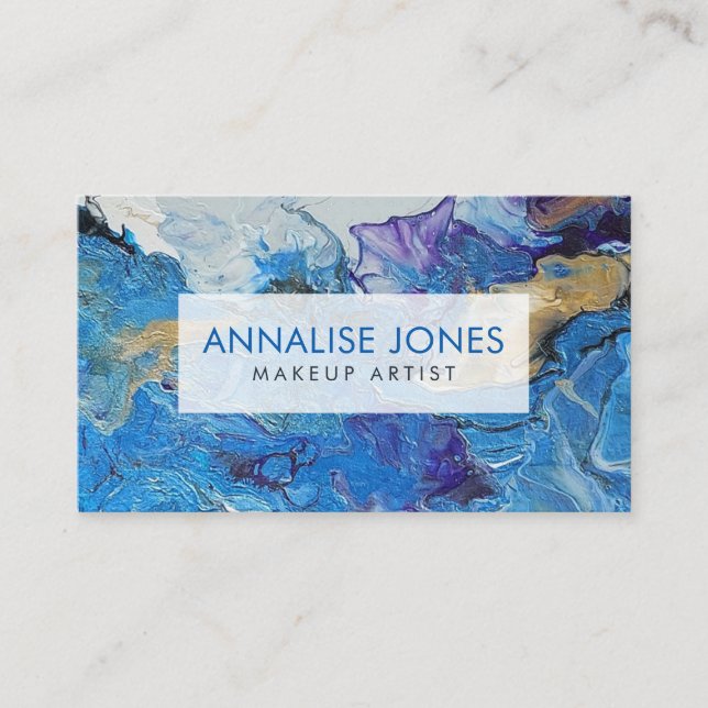 Acrylic pour abstract Blues and Gold Business Card (Front)