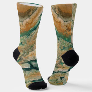 Acrylic pour abstract Emerald coastline Socks