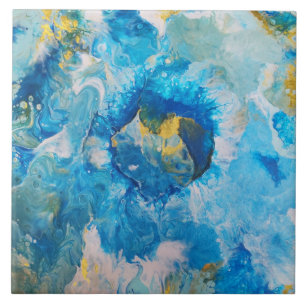 Acrylic pour Abstract painting - Ocean Foam Tile