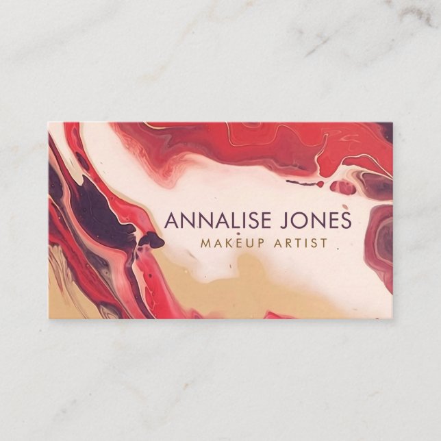 Acrylic pour abstract Red and mahogany Business Card (Front)