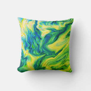 Acrylic Pour, Blue, Green, Yellow / Cushion