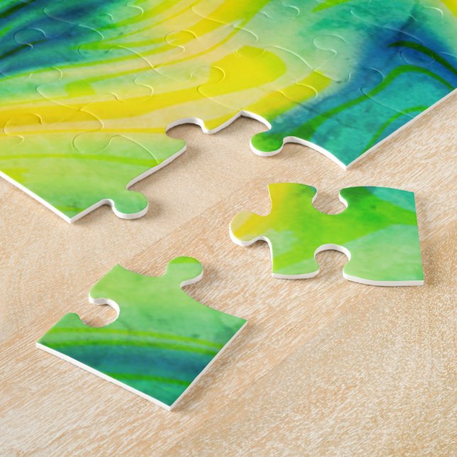 Acrylic Pour, Blue, Green, Yellow /  Jigsaw Puzzle (Side)