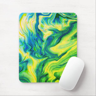 Acrylic Pour, Blue, Green, Yellow /  Mouse Mat