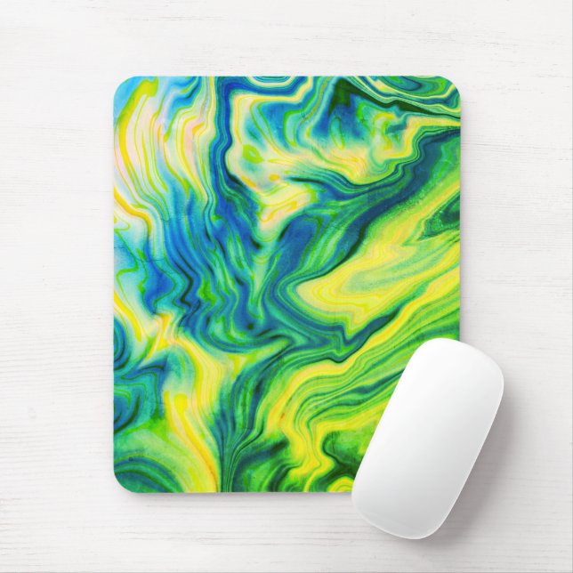 Acrylic Pour, Blue, Green, Yellow /  Mouse Mat (With Mouse)