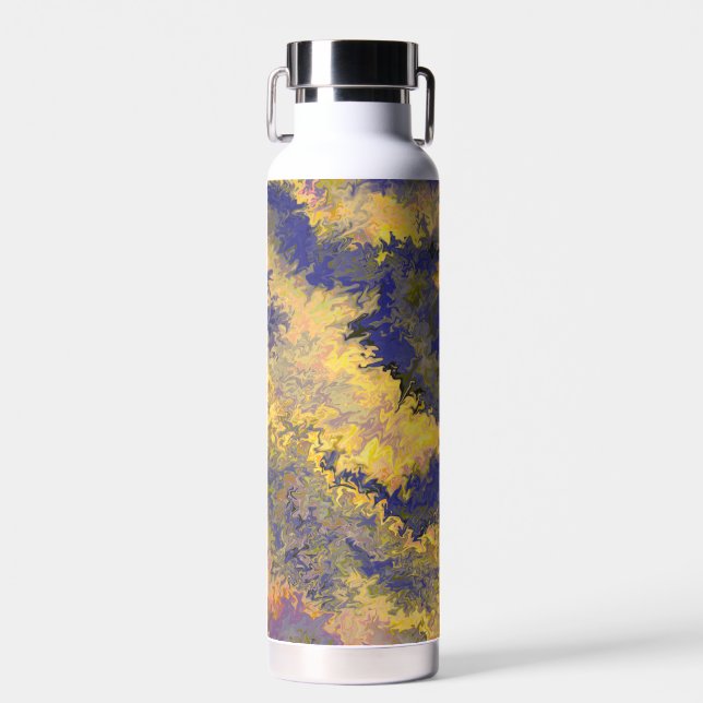 Acrylic Pour, Bronze, Gold, Black, Crystals / Water Bottle (Front)