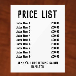 Acrylic Price List Sign
