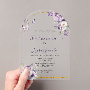 Acrylic purple theme quinceañera  acrylic invitations