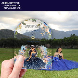ACRYLIC Quinceanera Blue Floral Dress Quince Acrylic Invitations
