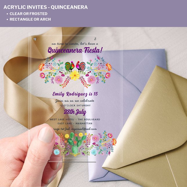 ACRYLIC Quinceanera Fiesta Folkart Floral Birds Acrylic Invitations (Creator Uploaded)
