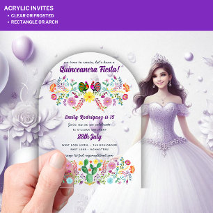 ACRYLIC Quinceanera Fiesta Folkart Floral Birds Invitations