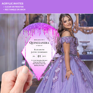 ACRYLIC Quinceanera Purple Dripping Pink Glitter Acrylic Invitations