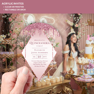 ACRYLIC Quinceanera Rose Gold Pink Glitter Invitations