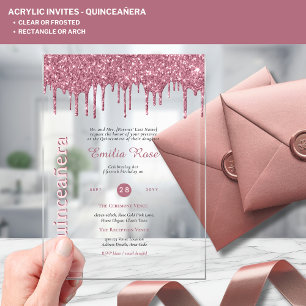 ACRYLIC Quinceanera Rose Gold Pink Glitter Invitations