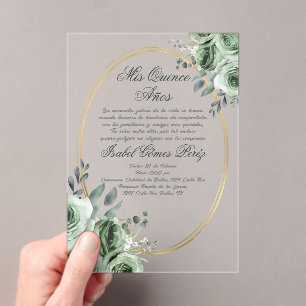 acrylic sage green quinceañera acrylic invitations