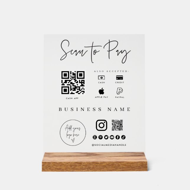 Acrylic Scan Mobile Payment Checkout Business Sign (Front)