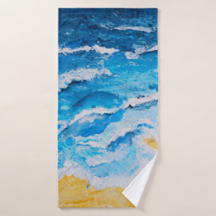 Acrylic sea and beach painting on drawing stand wi bath towel