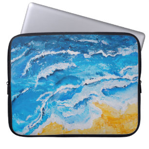 Acrylic sea and beach painting on drawing stand wi laptop sleeve
