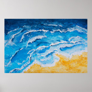 Acrylic sea and beach painting on drawing stand wi poster